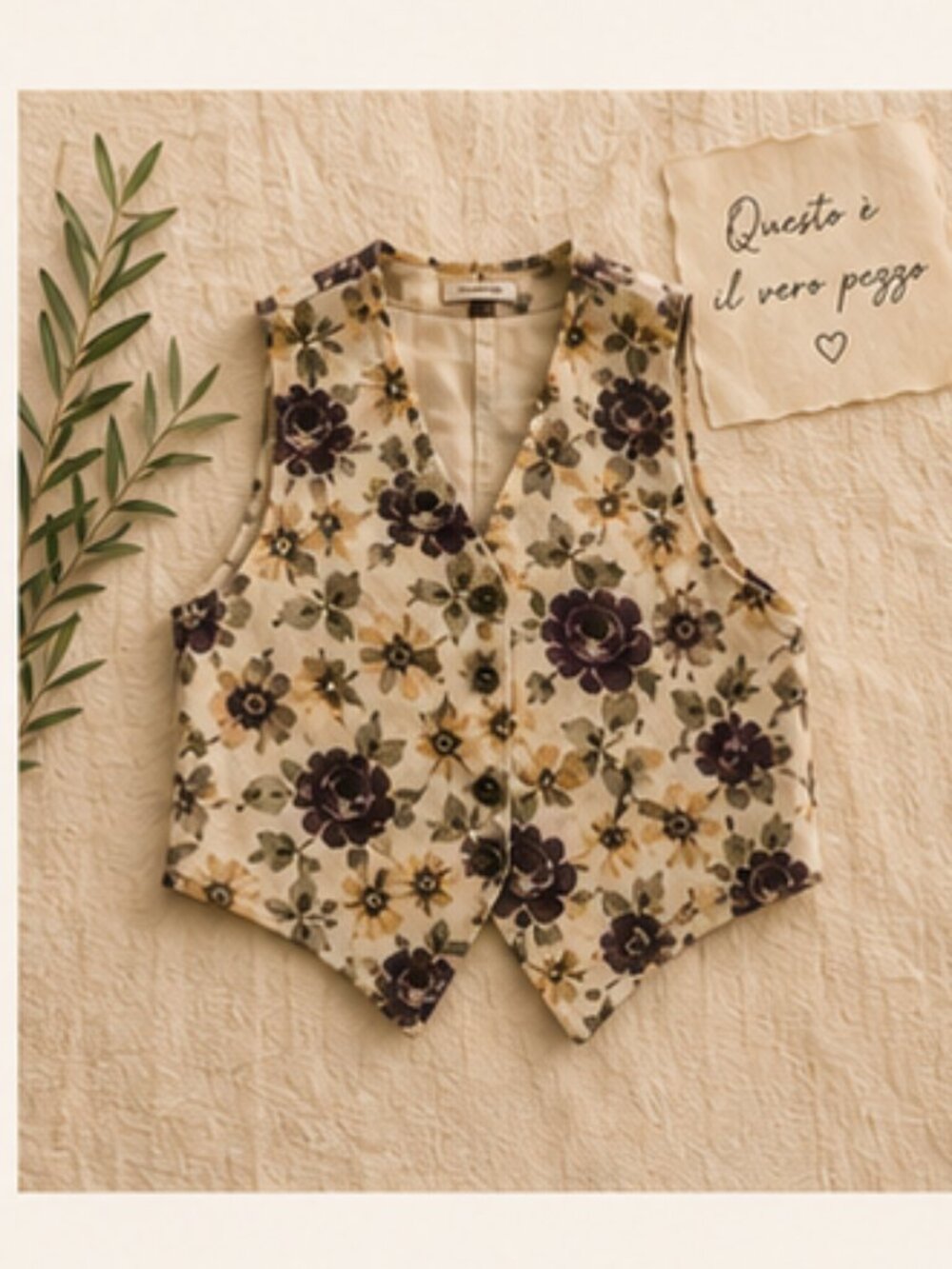 Mediterranean Summer Floral Vintage Cotton Cherokee Vest Small - Picture 2 of 9